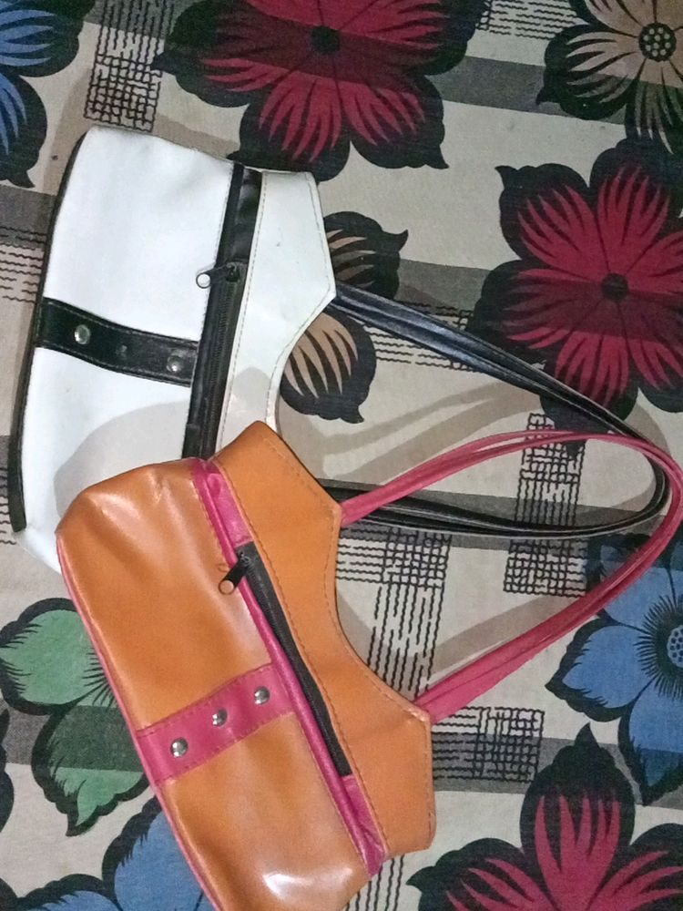 2 HandBags( White And Orange)
