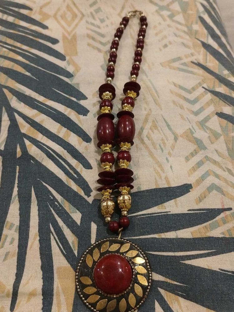 Boho Statement Necklace with Red Stone