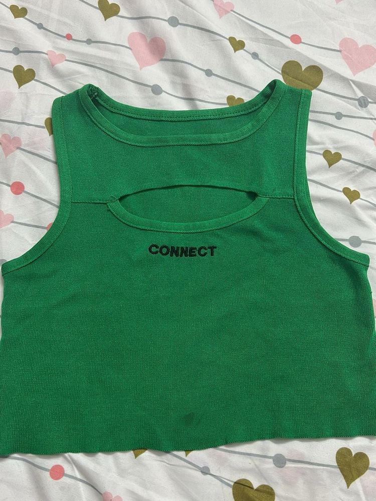Green Connect Graphic Cropped Tank