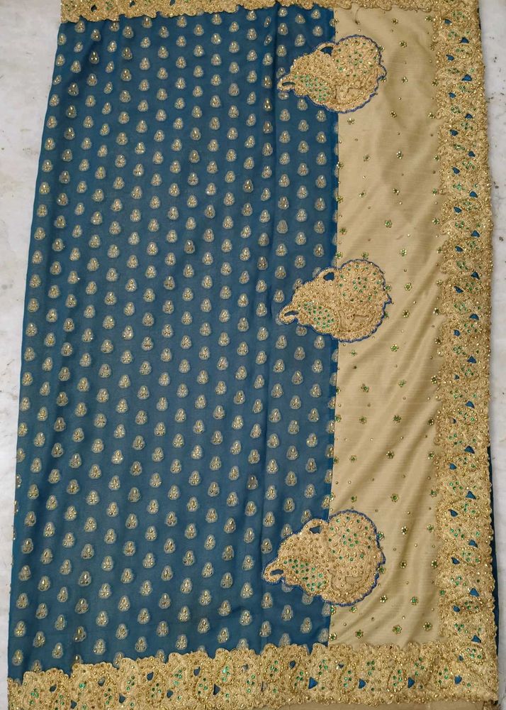 Elegantl Blue &amp; Gold Saree