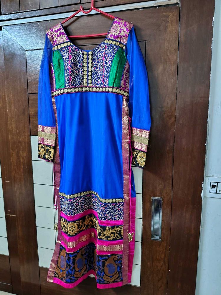 Vibrant Blue Net Silk Ethnic Kurta Set