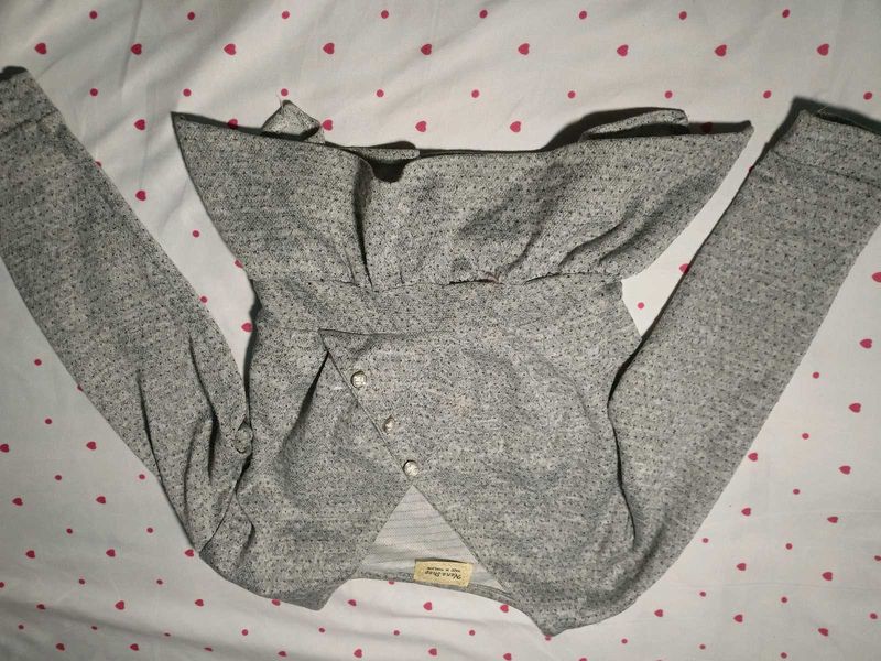 Grey Button-Up Long Sleeve Top
