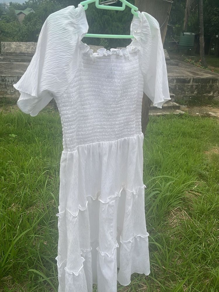 White Smocked Tiered Dress