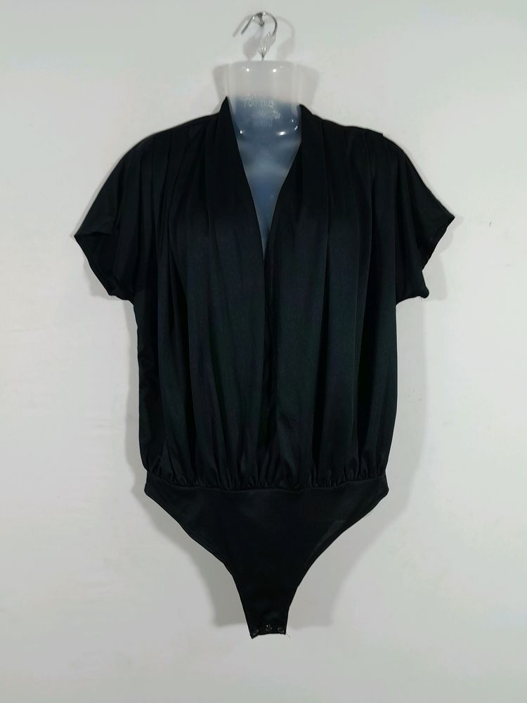 Attic Salt Handcrafted Black Kimono Satin Bodysuit (Women's)