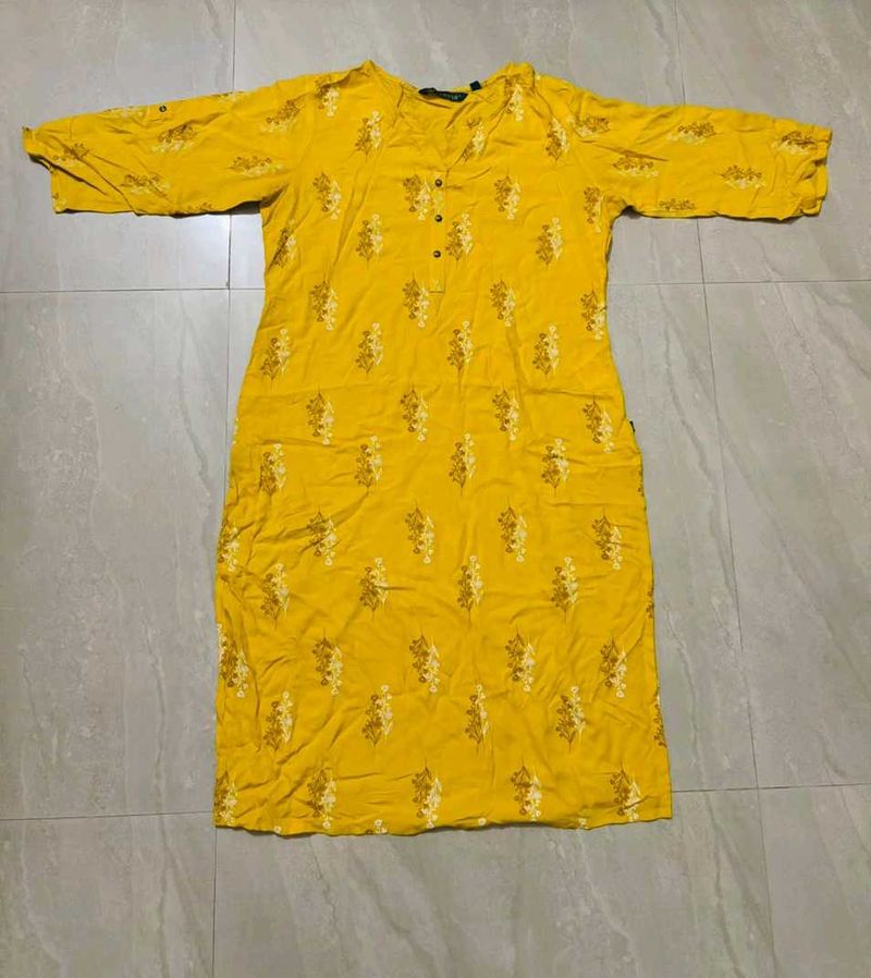 Yellow Printed Kurta