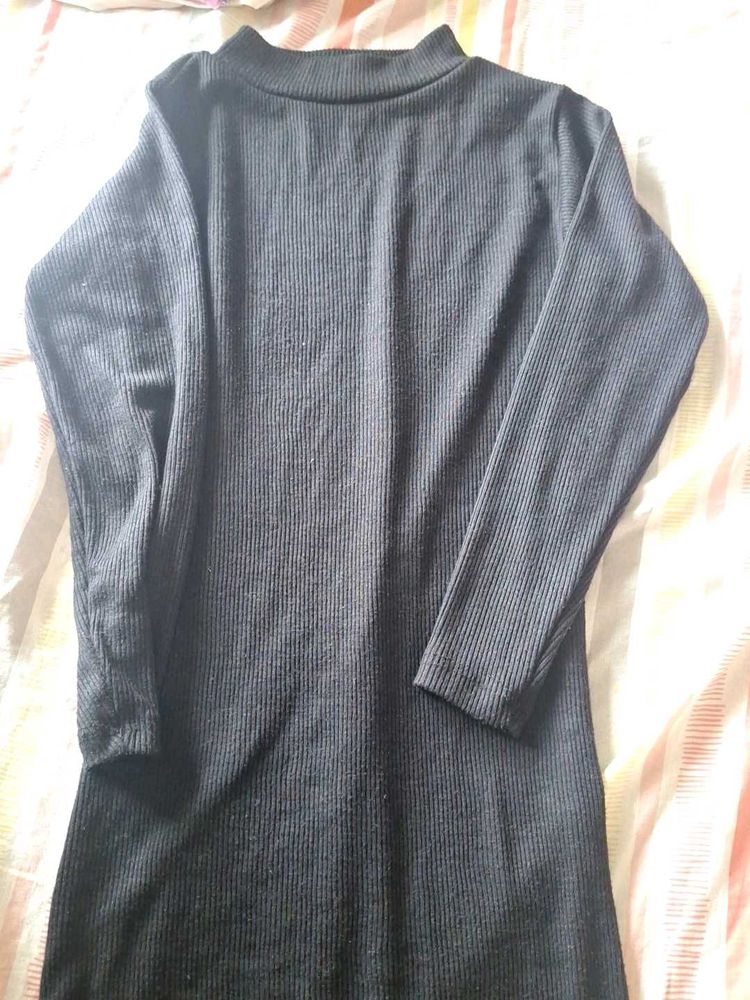 Black Ribbed Mock Neck Dress