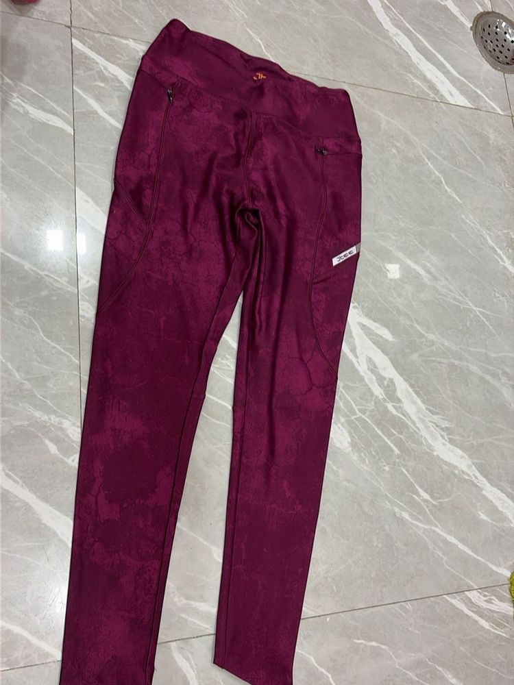 Women's Burgundy Patterned Athleisure Leggings