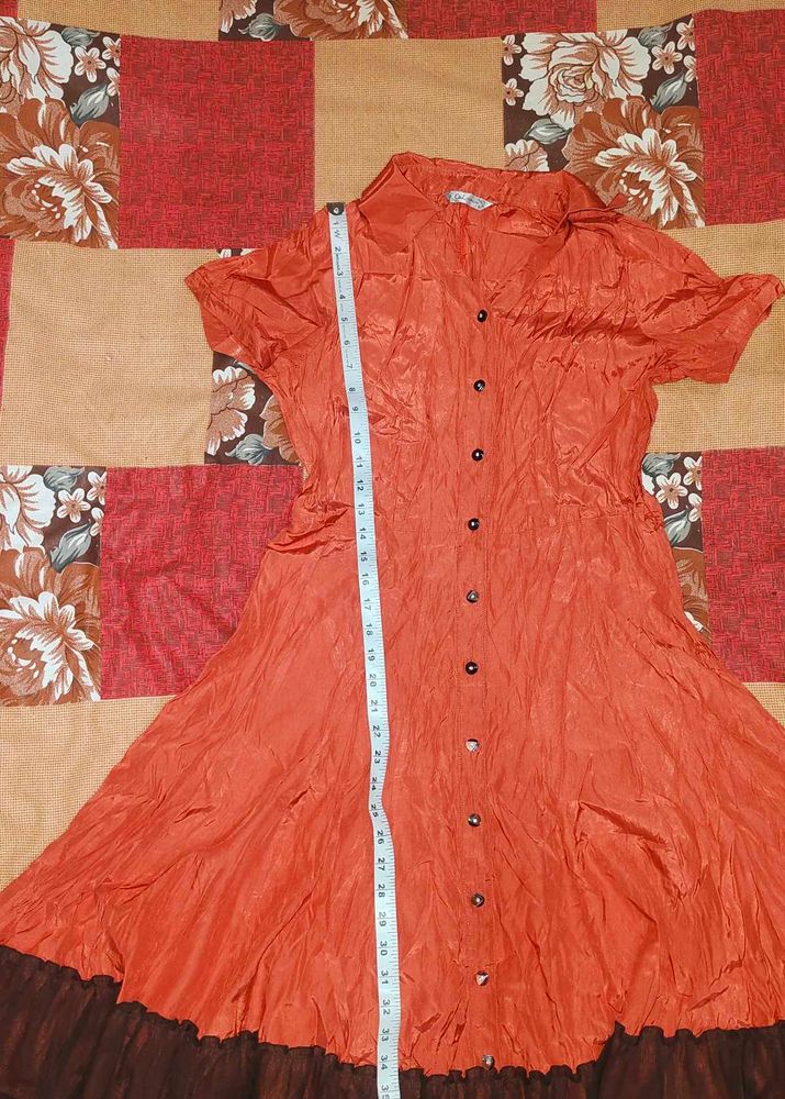 Orange Button-Up Midi Dress