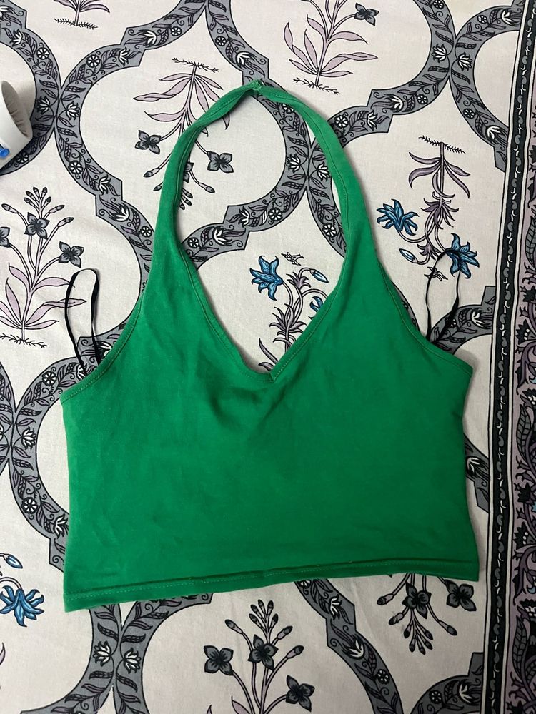 Vibrant Green Halter Neck Crop Top