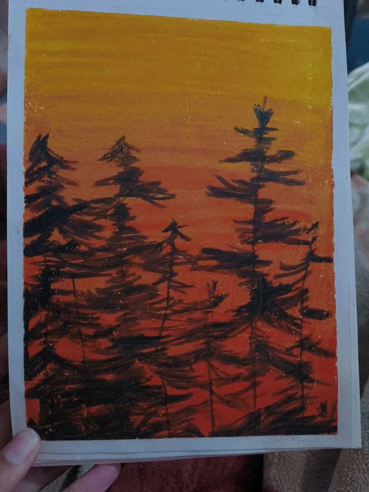 Sunset Forest Oil Pastel Artwork