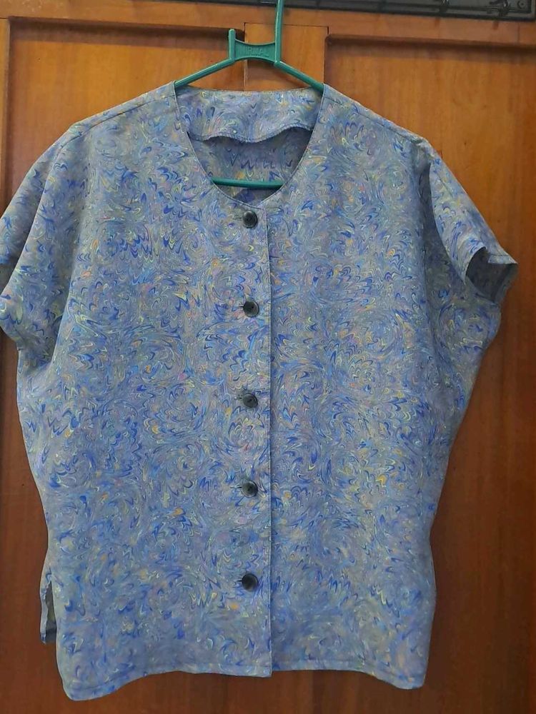 Blue Abstract Print Top