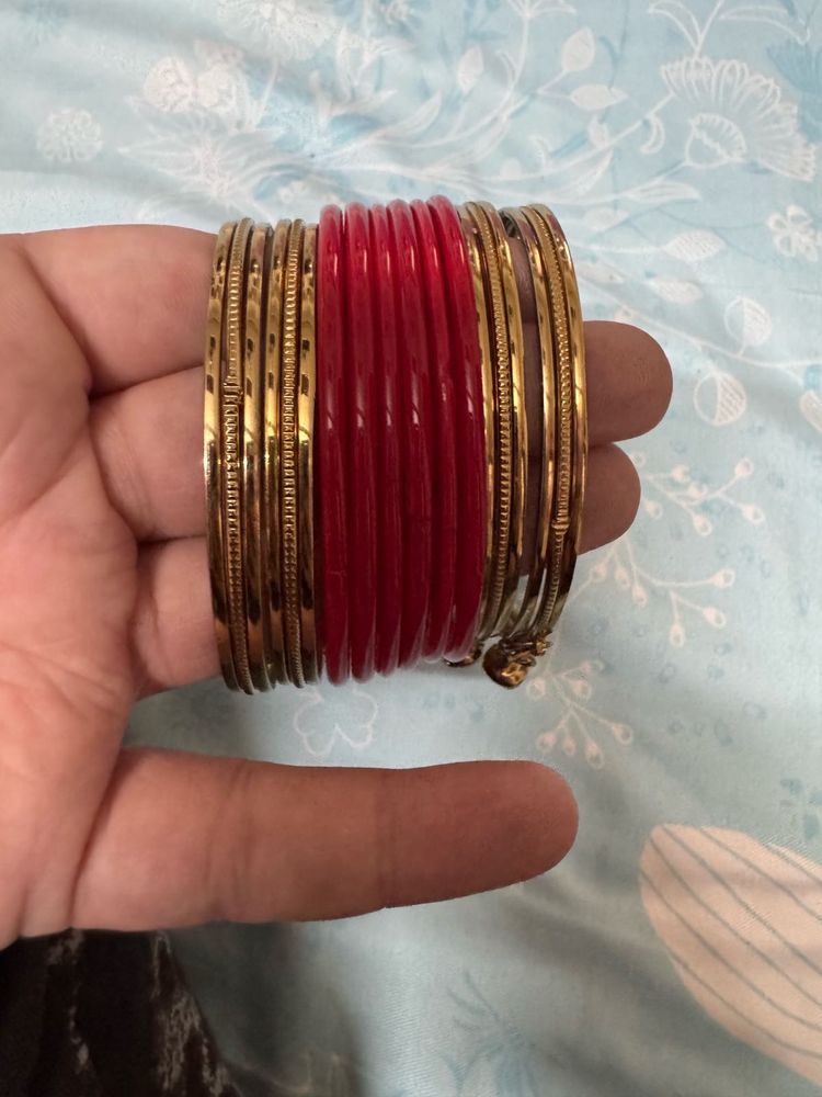 Red and Gold Bangles Set blue shade combo