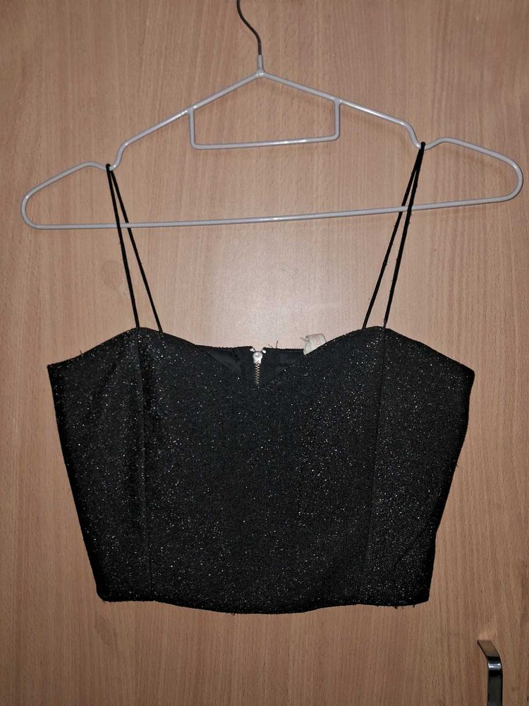 Padded Sparkly Black Crop Top