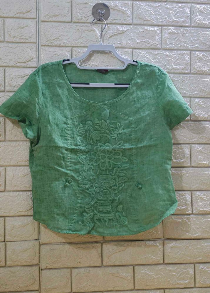 Sea Green Embroidered Short Sleeve Top