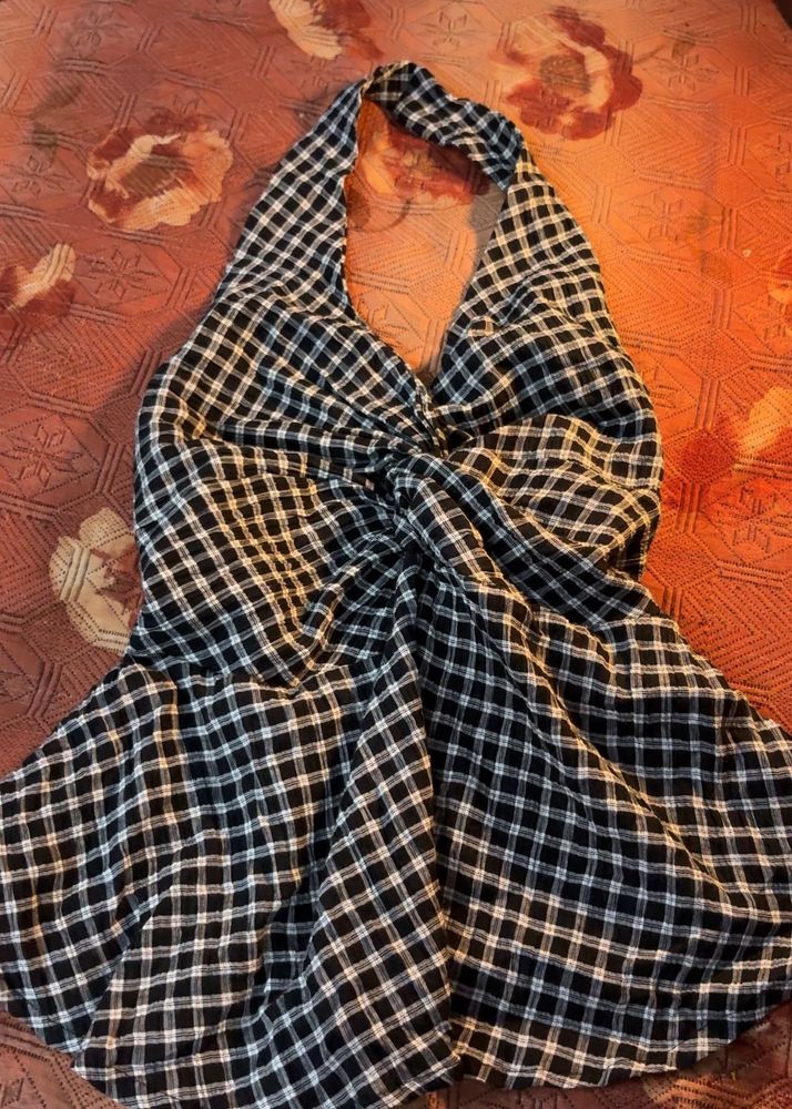 Black &amp; White Gingham Halter Top