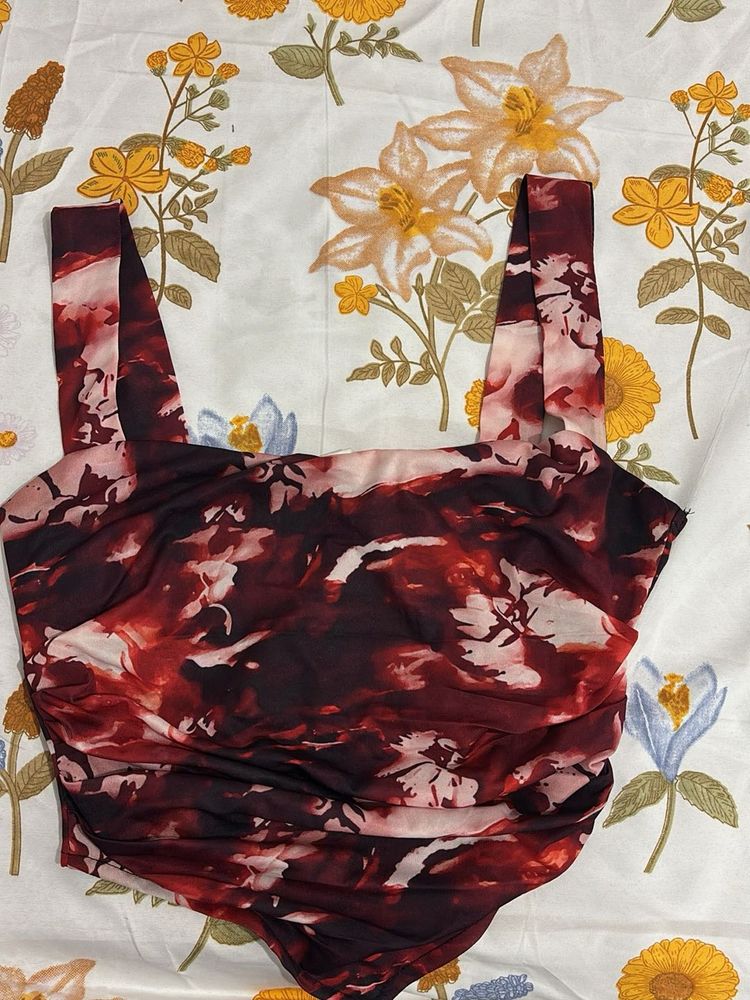 Chic Ruched Print Tank Top