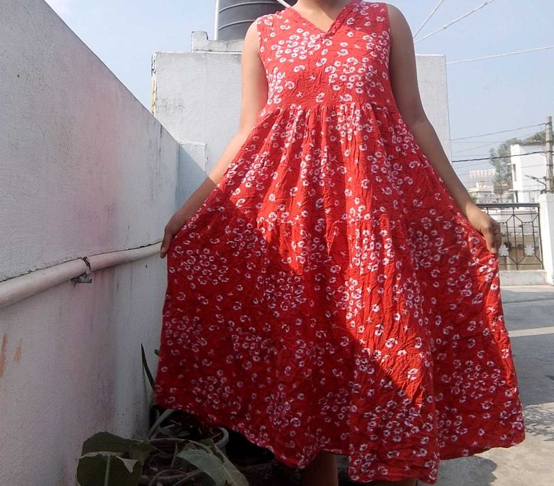 Vibrant Red Floral Print Dress