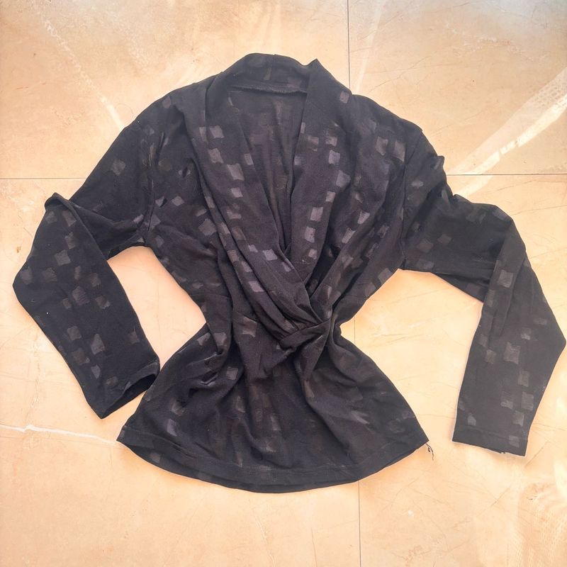Patterned Black Long Sleeve Top
