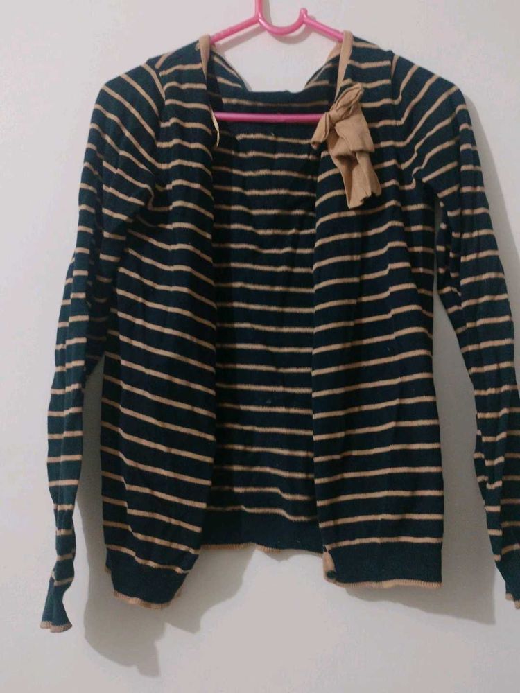 Striped Open Front Cardigan