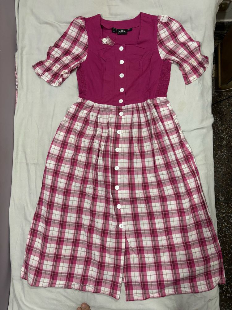 Chic Pink Plaid Button-Up Dress