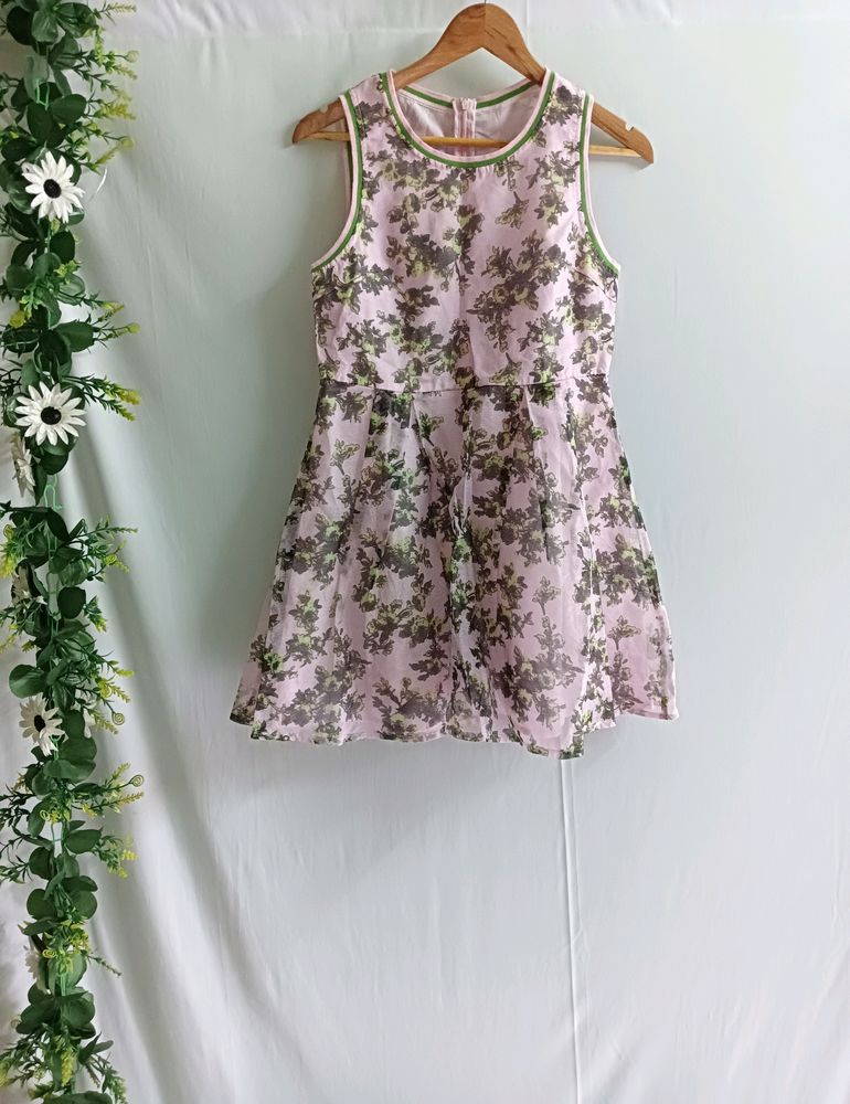Vintage Floral Opaque Organza Dress
