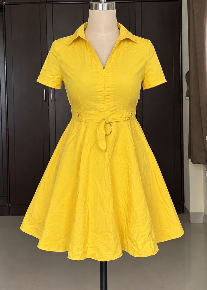 Vibrant Yellow Short Sleeve Dress