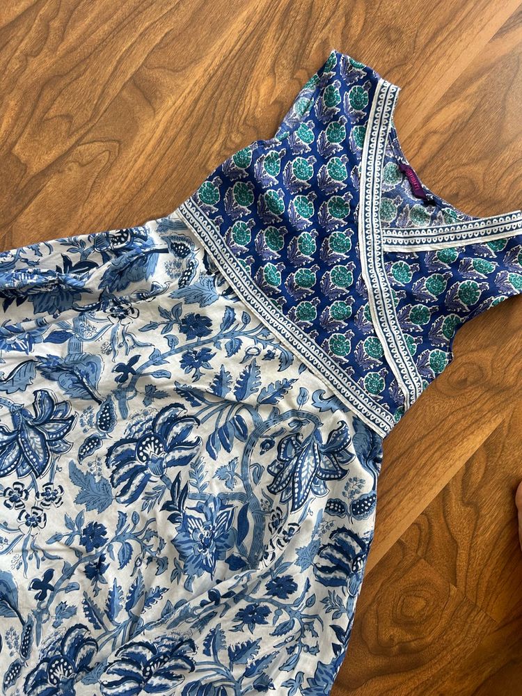 Blue Floral Print Ethnic Kurta