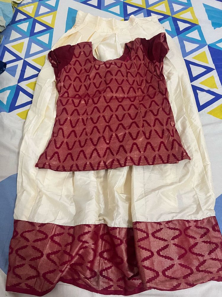 Cream &amp; Maroon Lehenga Choli Set