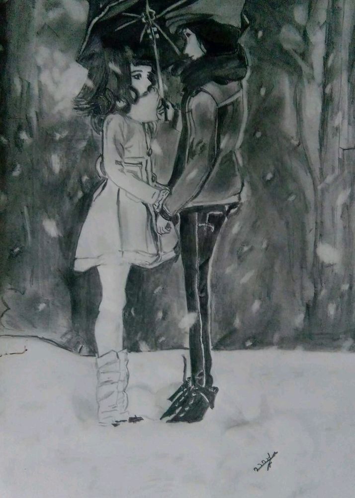 Charcoal Drawing: Winter Romance