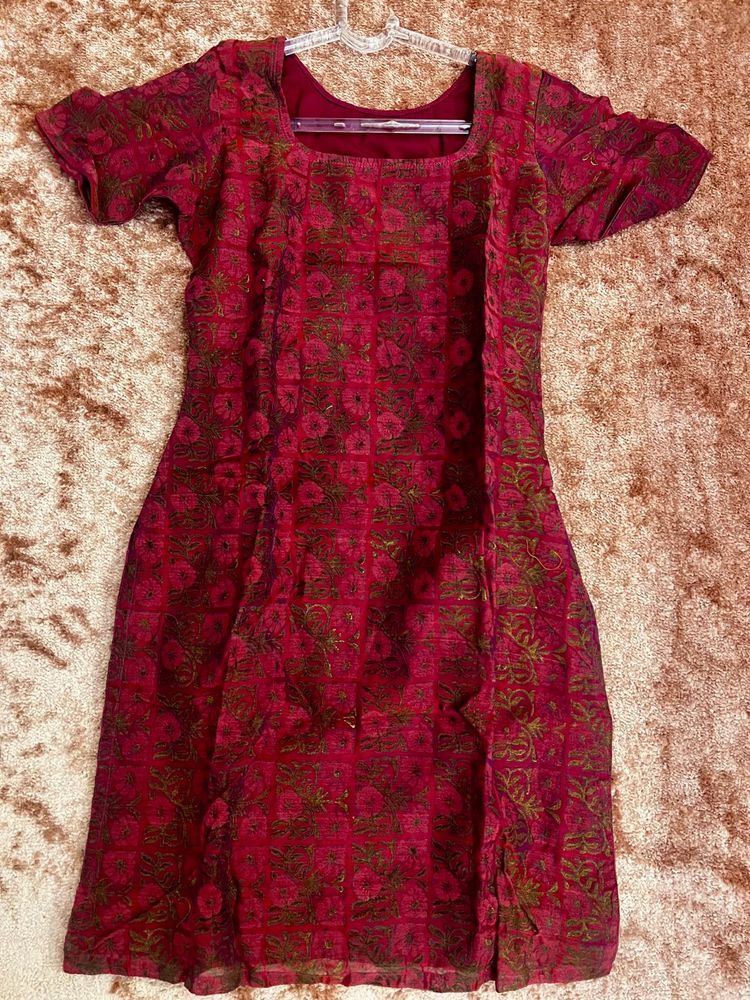 Elegant Chanderi Silk Purple Floral Kurta