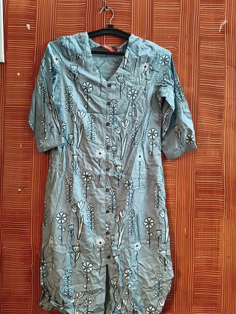 Floral Print Blue Kurti