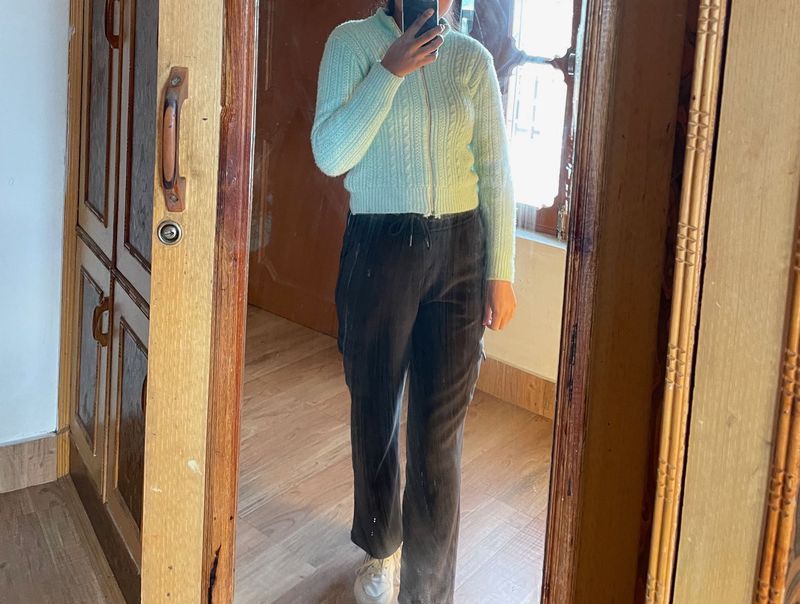 Mint Green Knit Zip-Up Sweater