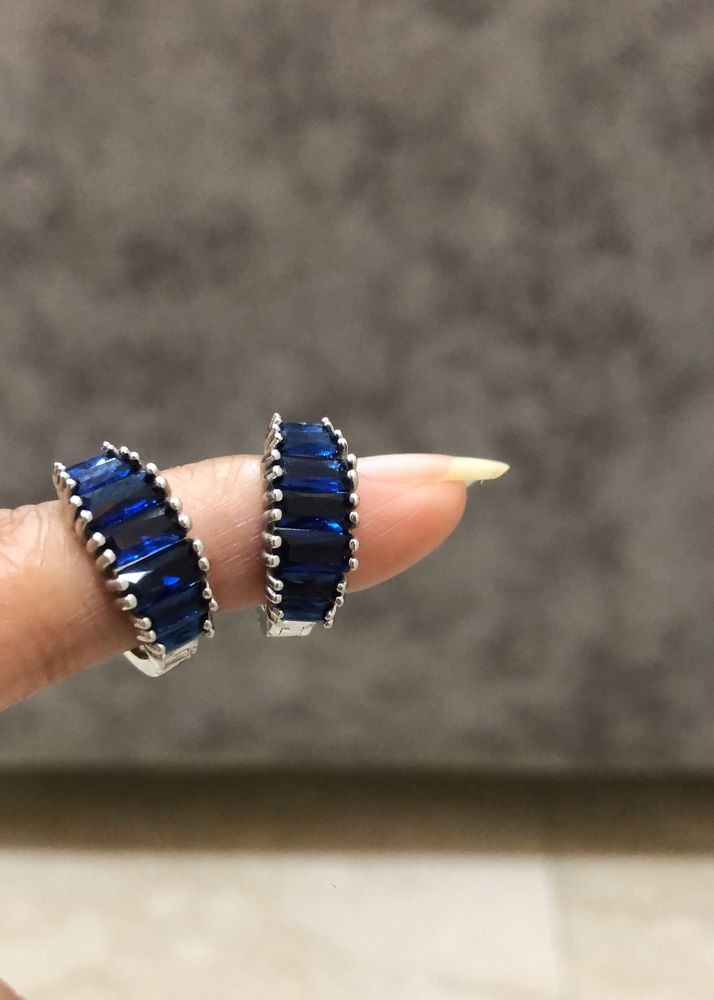 Blue Gemstone Hoop Earrings