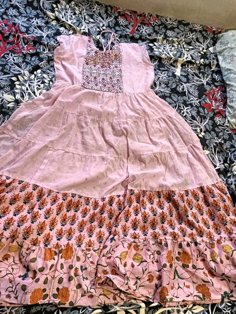 Pretty Pink Tiered Ethnic Gown