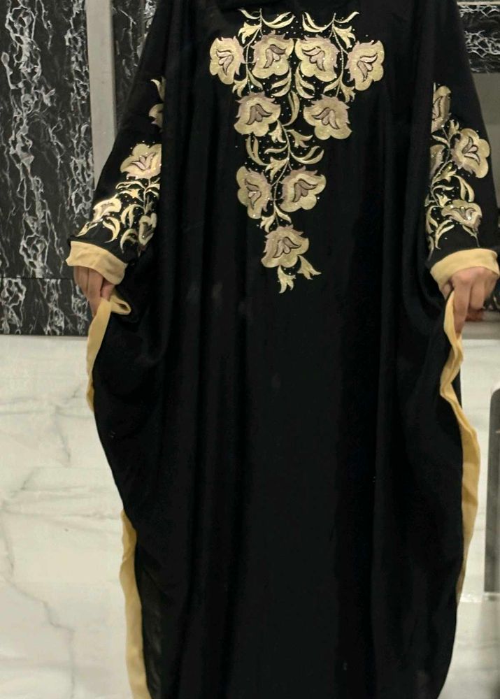 Elegant Black Abaya with Gold Embroidery