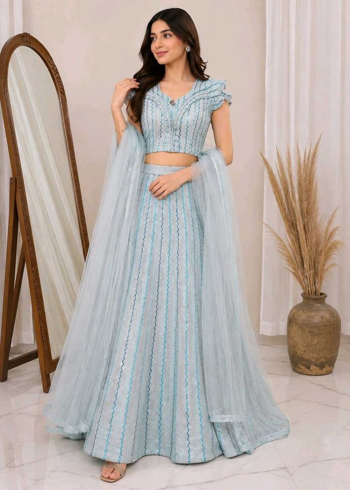 Designer Light Blue Lehenga Choli Set