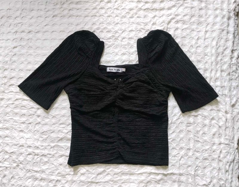 Korean Chic Textured Square Neck Top