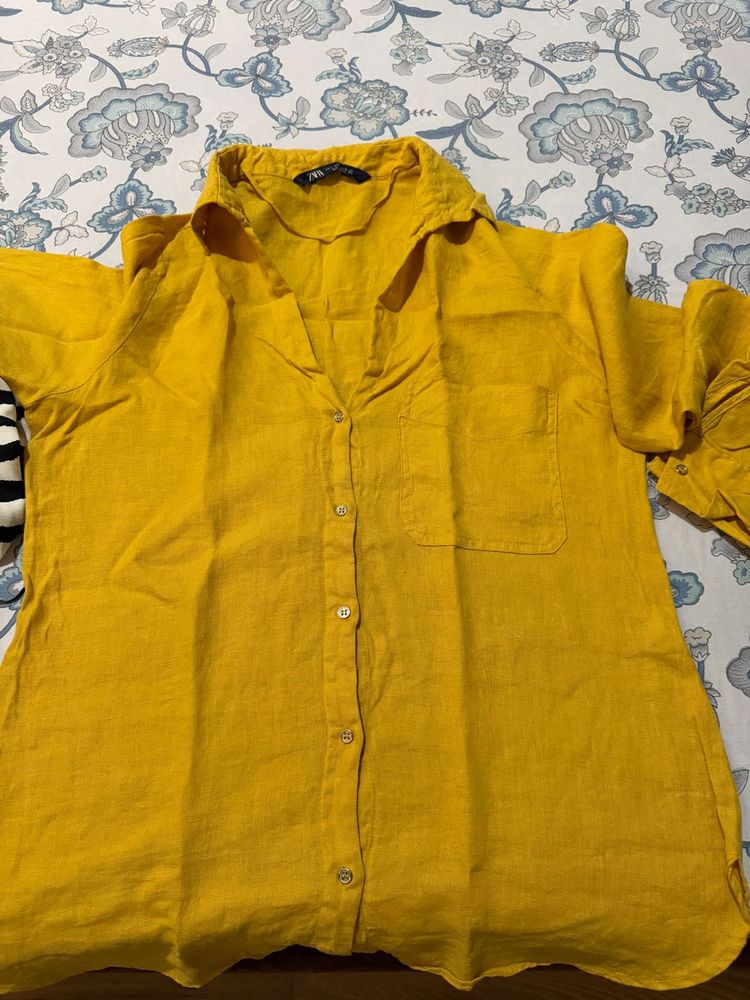 ZARA Mustard Yellow Linen Shirt