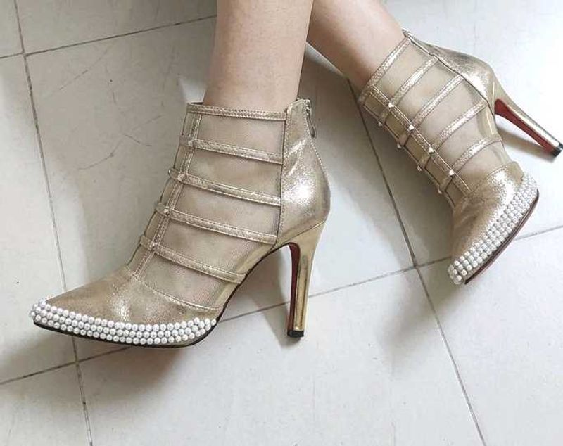 Partywear Sparkling Golden Heels Net Boots