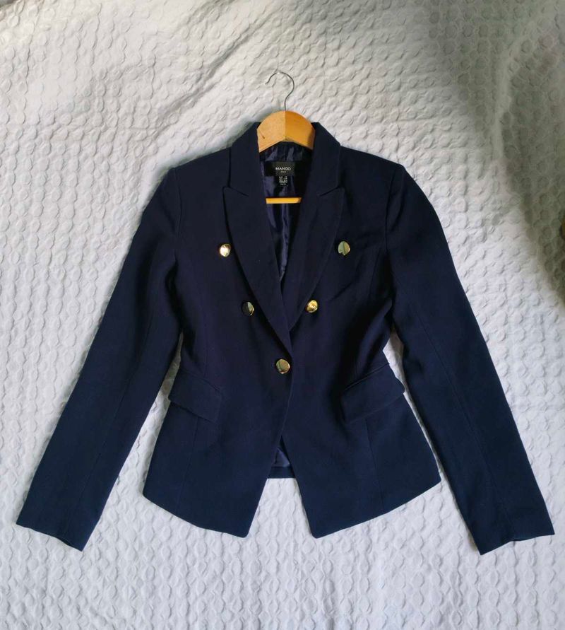 Mango Navy Double-Breasted Blazer