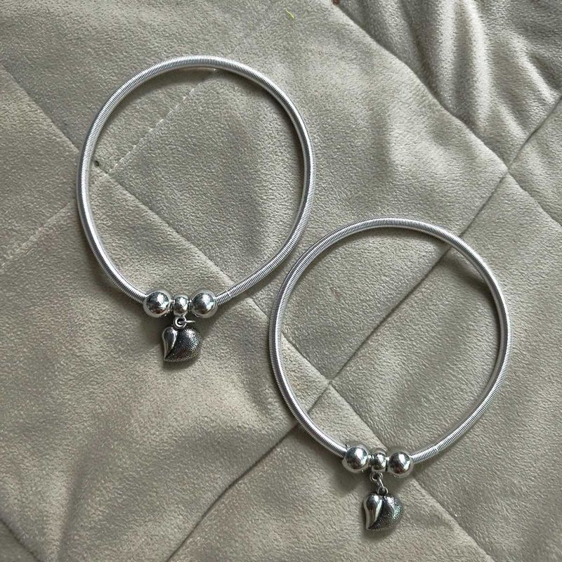 Silver Anklets with Heart Charms