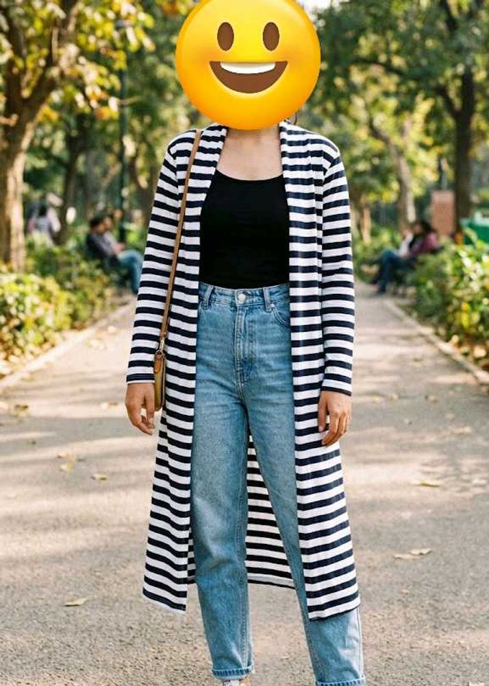 Black &amp; White Striped Longline Shrug