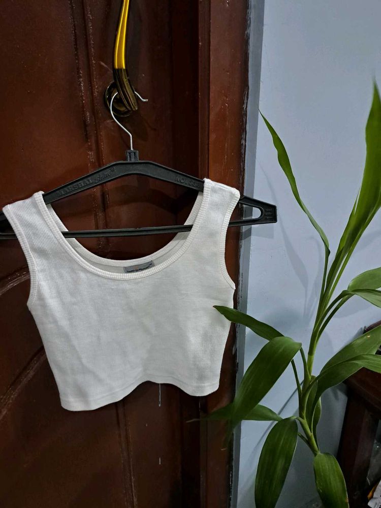 White Ribbed Crop Tank Top