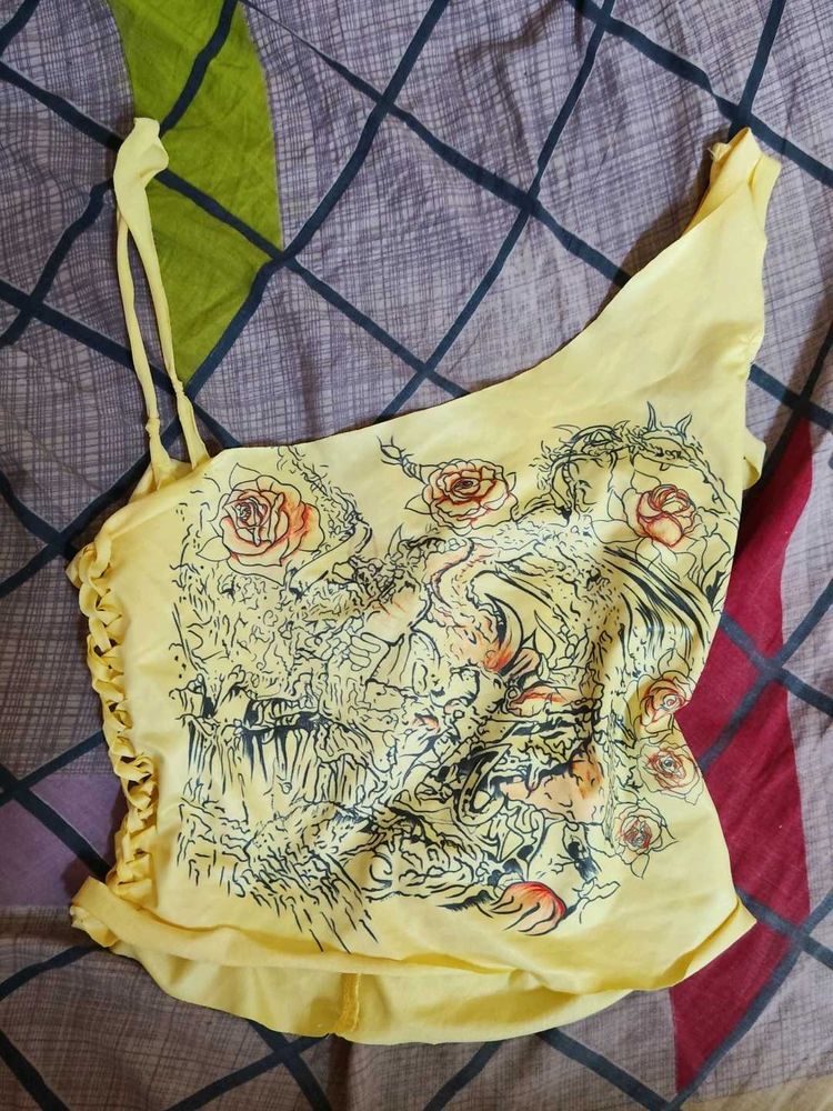 Edgy Graphic Print One Shoulder Top