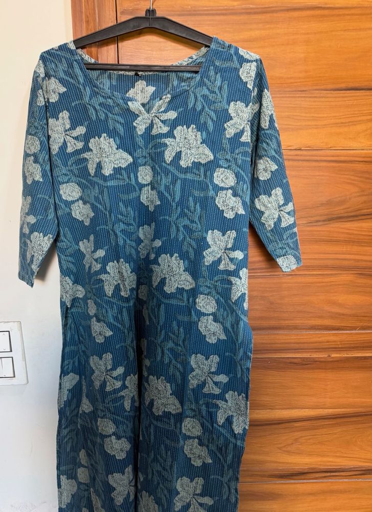 Blue Floral Print Kurta