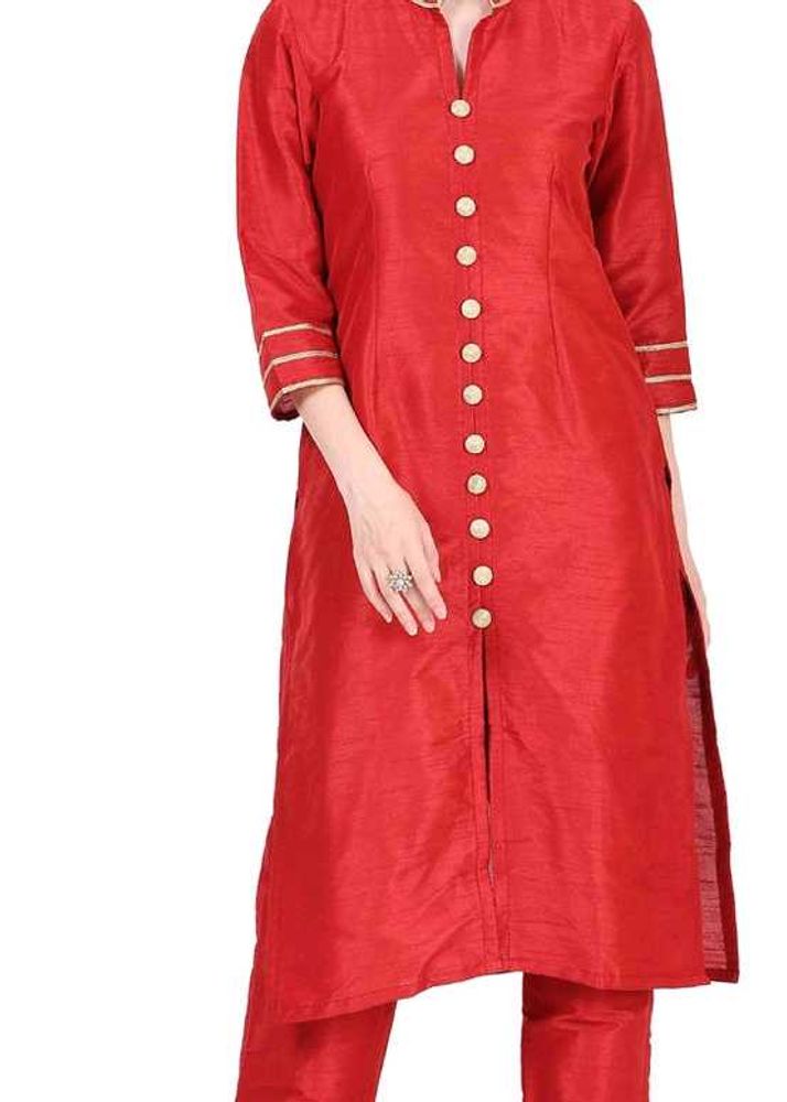 Elegant Red Kurta And Golden Pant