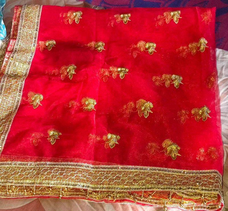 Red Embroidered Dupatta
