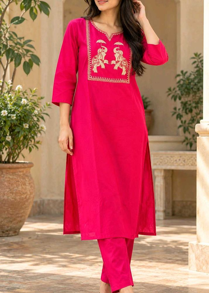 Elegant Pink Embroidered Kurta Set