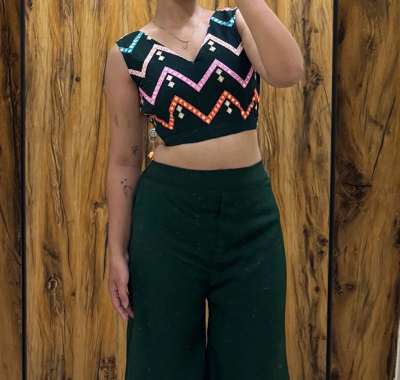 Embroidered Crop Blouse and plazzo