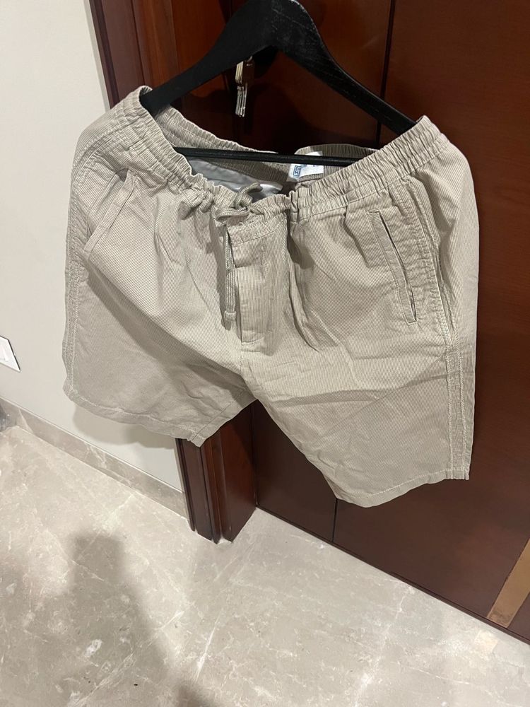 Men's Beige Corduroy Drawstring Shorts